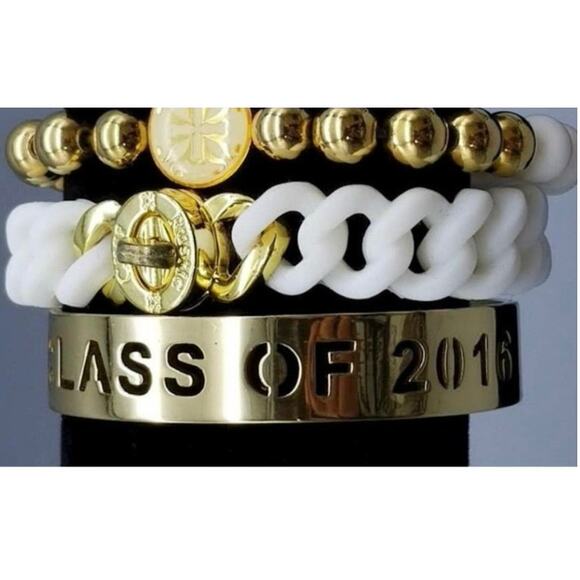 Rustic Cuff Gold-Tone Class of 2016 Cut-Out Cuff Bracelet Grad Gift Preowned - Picture 8 of 15